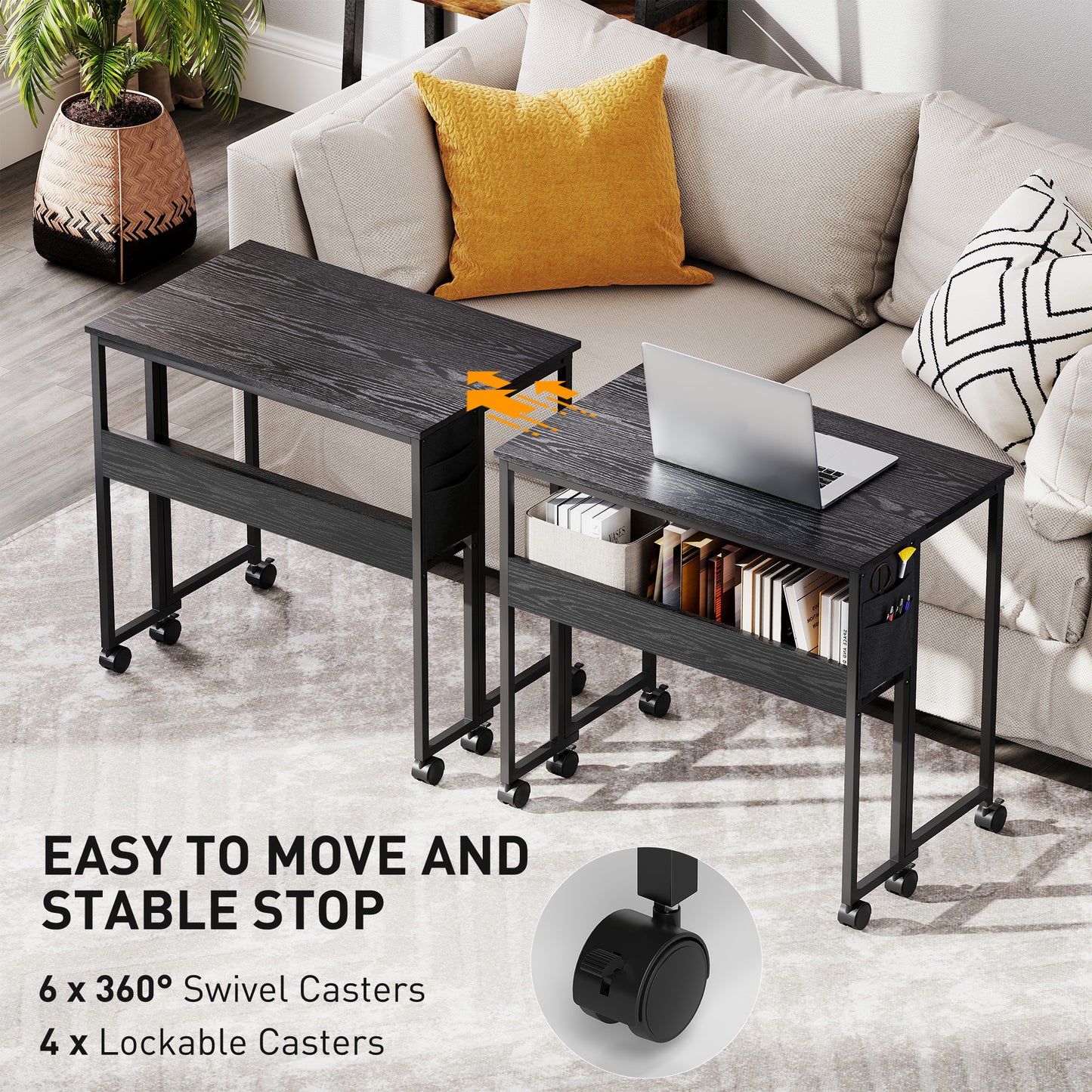 80 cm Foldable Computer Desk on Wheels for Small Spaces, Black