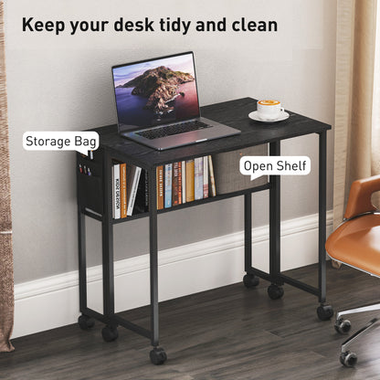 80 cm Foldable Computer Desk on Wheels for Small Spaces, Black