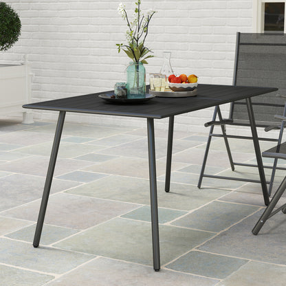 Garden Table for 6 Person with Slat Top, Steel Frame, Black