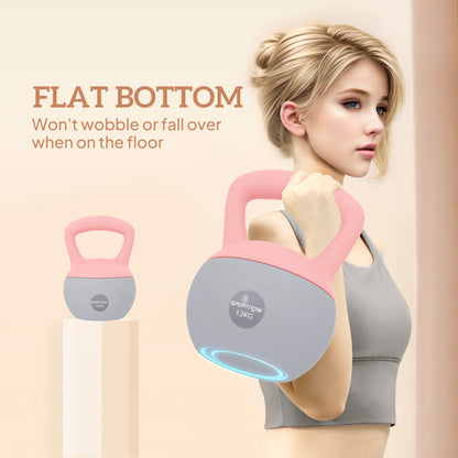 12KG Kettlebell with Soft Body and Non-Slip Handle, Pink and Grey