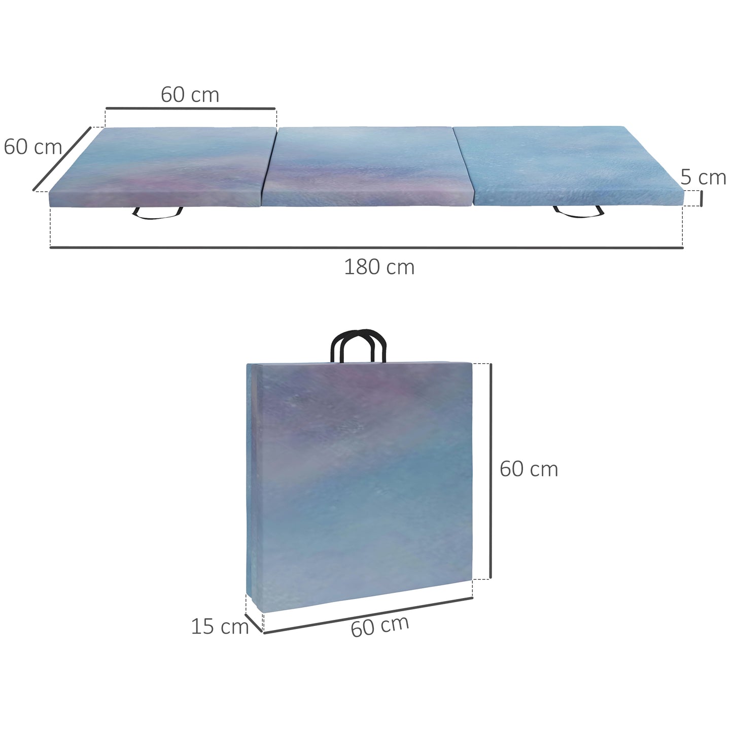 6FT Foldable Gymnastics Mat, Tri-Fold 2" Thick Crash Mat, Blue