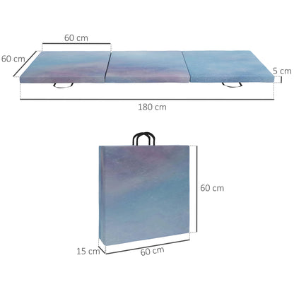 6FT Foldable Gymnastics Mat, Tri-Fold 2" Thick Crash Mat, Blue