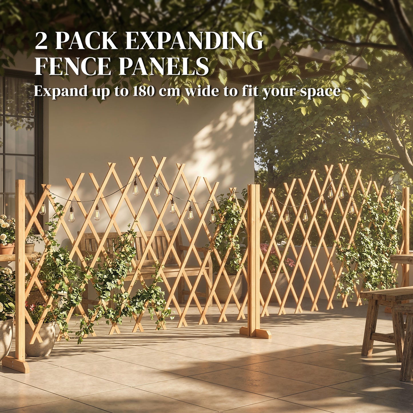 Wooden Expanding Fence Panels, 180 x 30 x 103cm, Brown