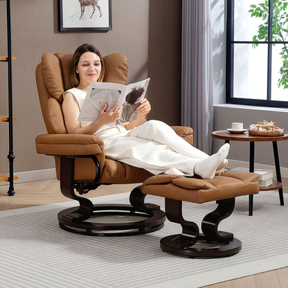 PU Leather Manual Reclining Armchair Footstool Padded Seat Brown