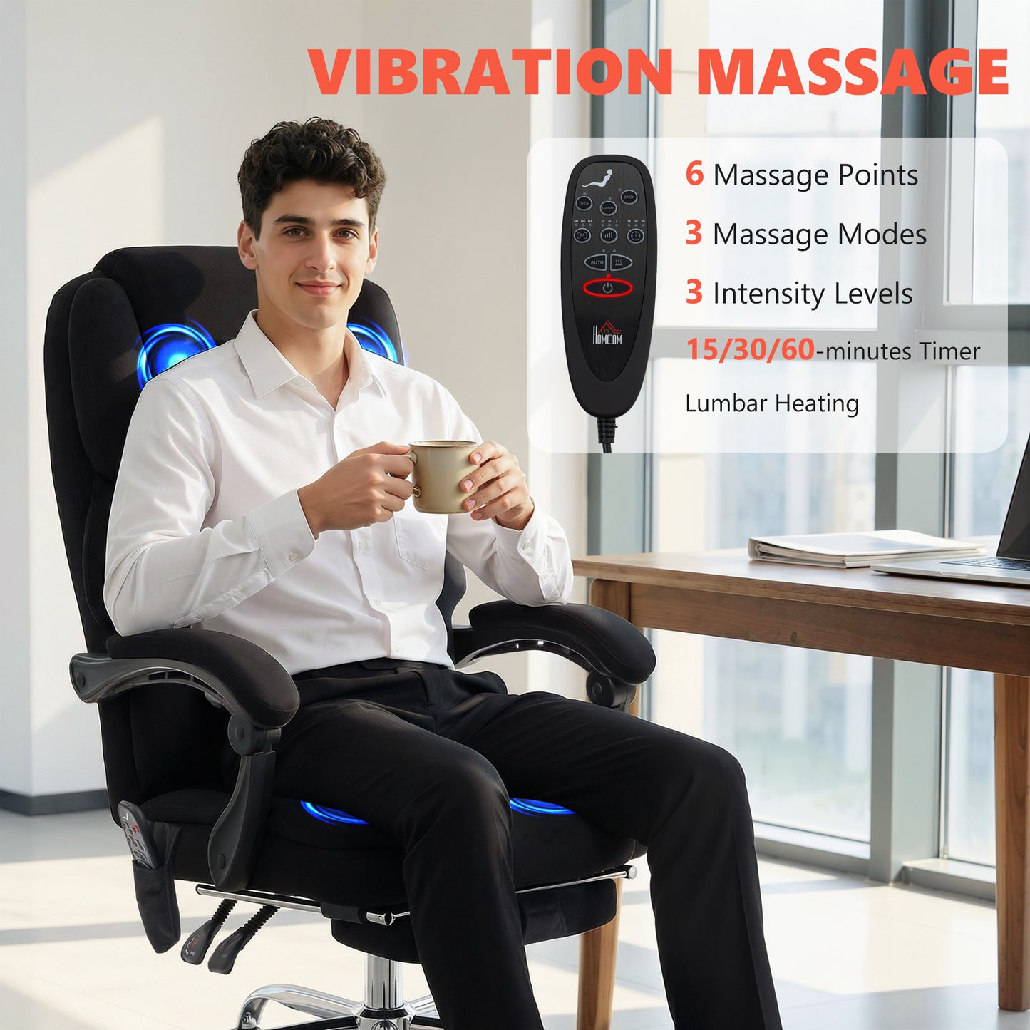 Executive Office Chair, Desk Chair with Massage and Heat, Black