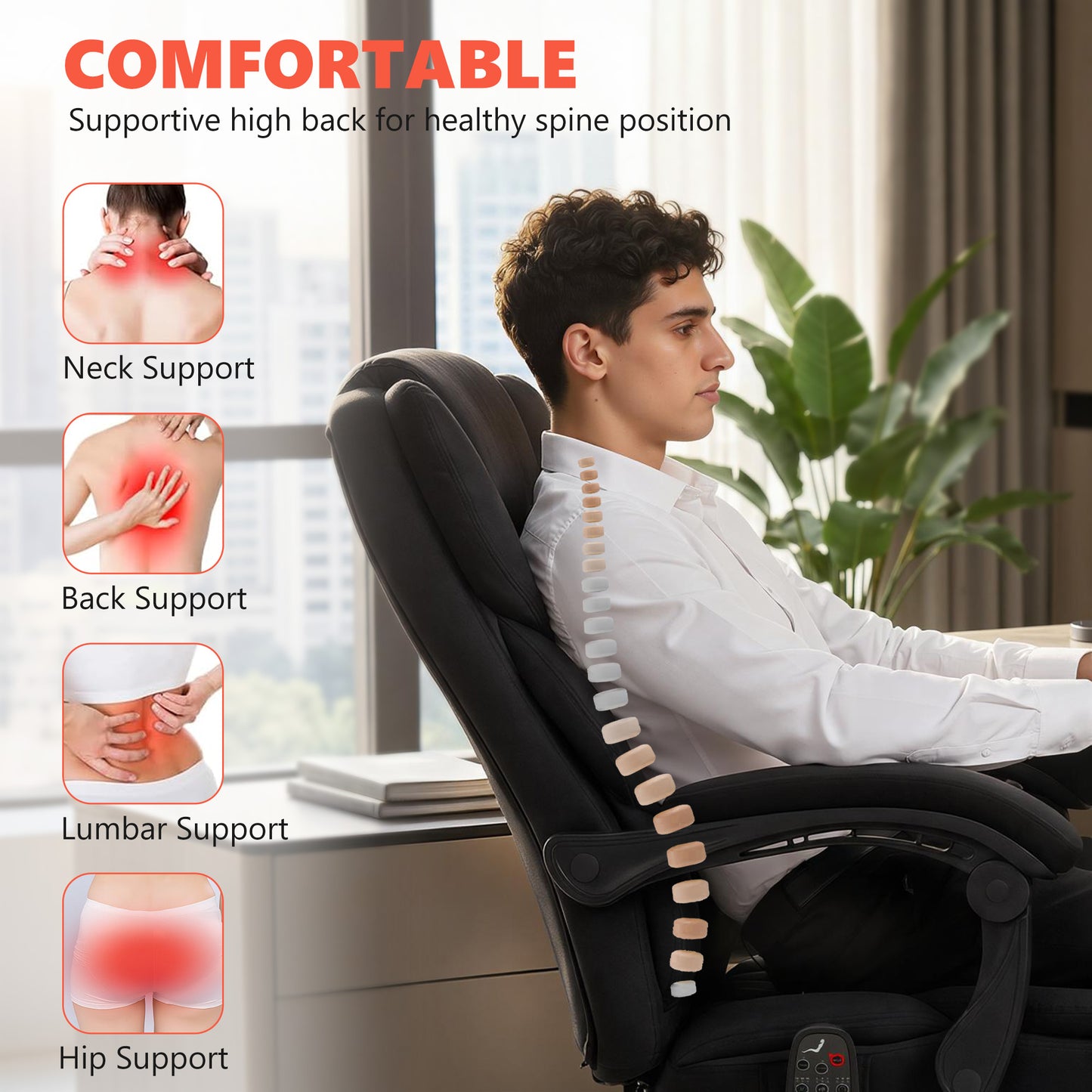 Executive Office Chair, Desk Chair with Massage and Heat, Black