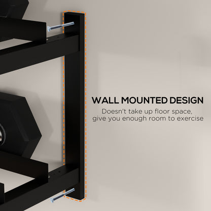 Wall-Mounted Dumbbell Rack, 2-Tier Steel Design, Black