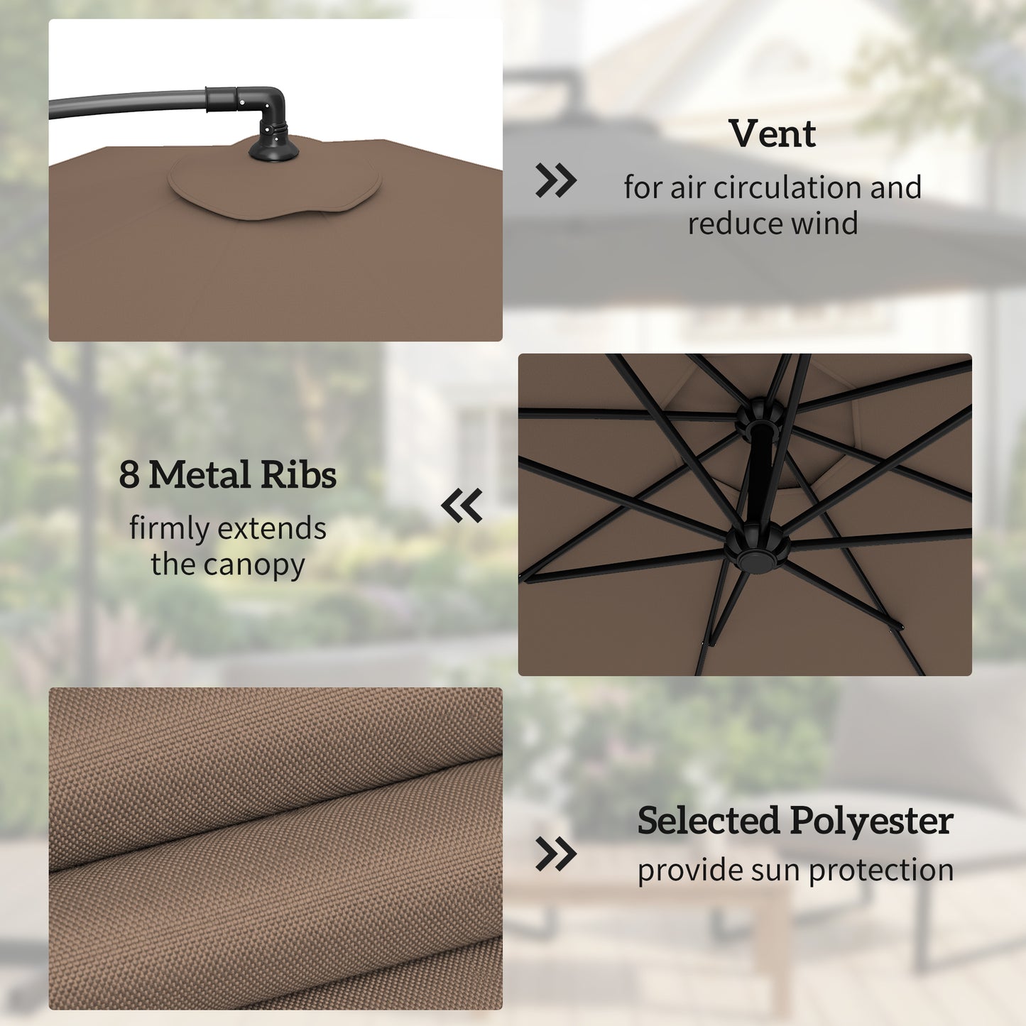 3(m) Banana Parasol Cantilever Umbrella Garden w/ Base Weights - Coffee Brown