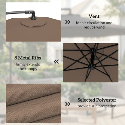 3(m) Banana Parasol Cantilever Umbrella Garden w/ Base Weights - Coffee Brown
