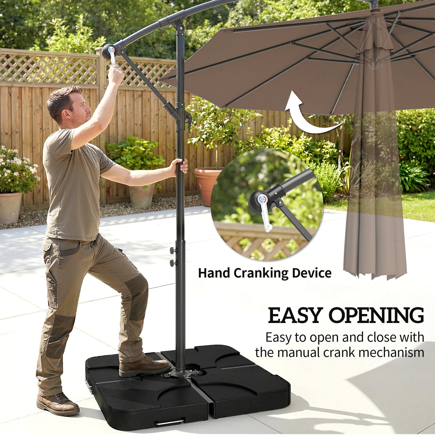 3(m) Banana Parasol Cantilever Umbrella Garden w/ Base Weights - Coffee Brown