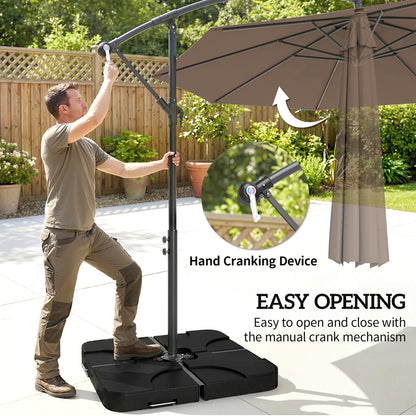 3(m) Banana Parasol Cantilever Umbrella Garden w/ Base Weights - Coffee Brown