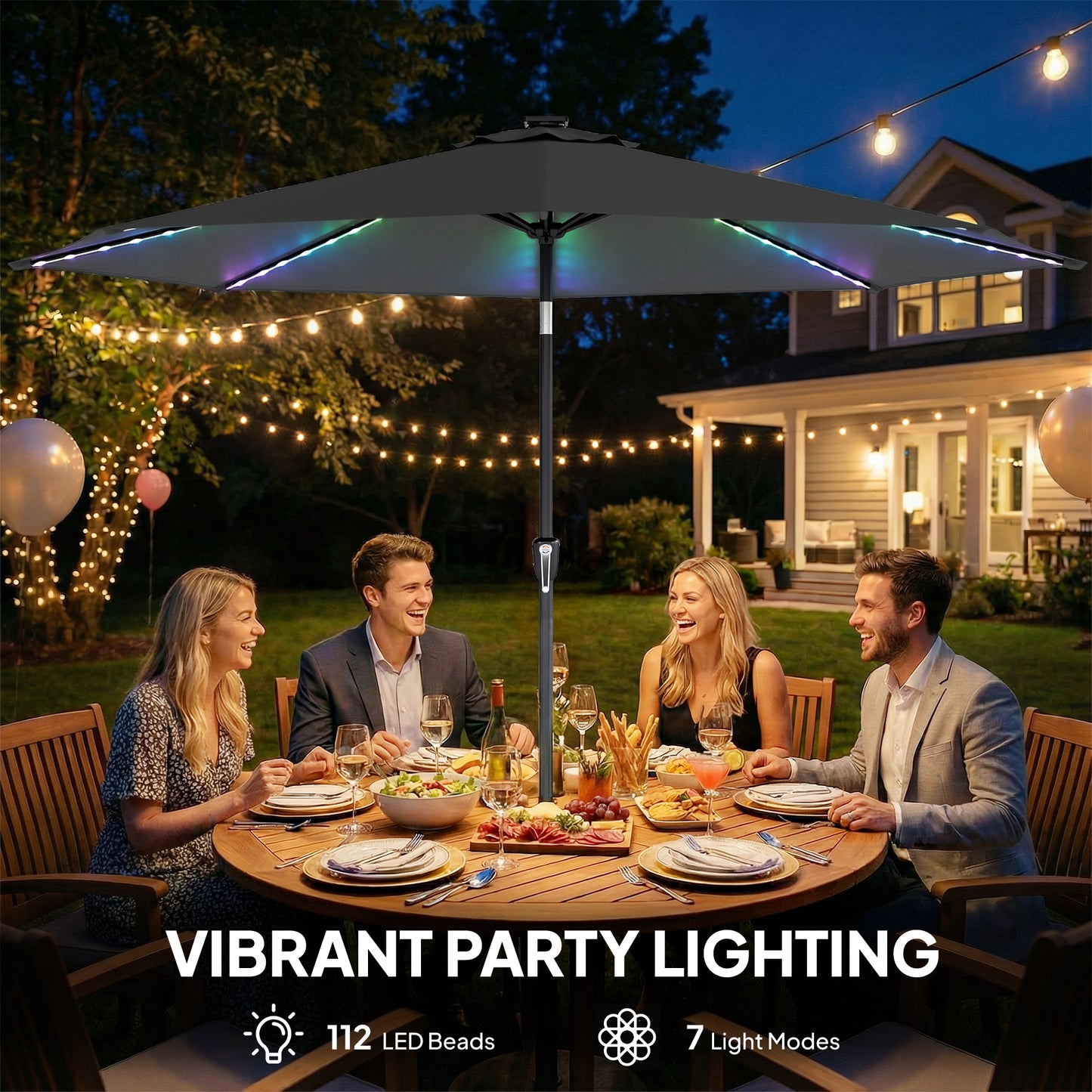 3 m Garden Parasol Umbrella with LED Lights, Patio Umbrella Grey