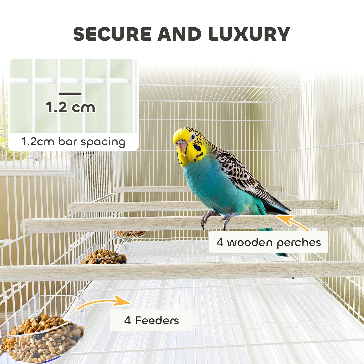 Bird Cage with Divider, 4 Wooden Perches, Slide Out Tray, White