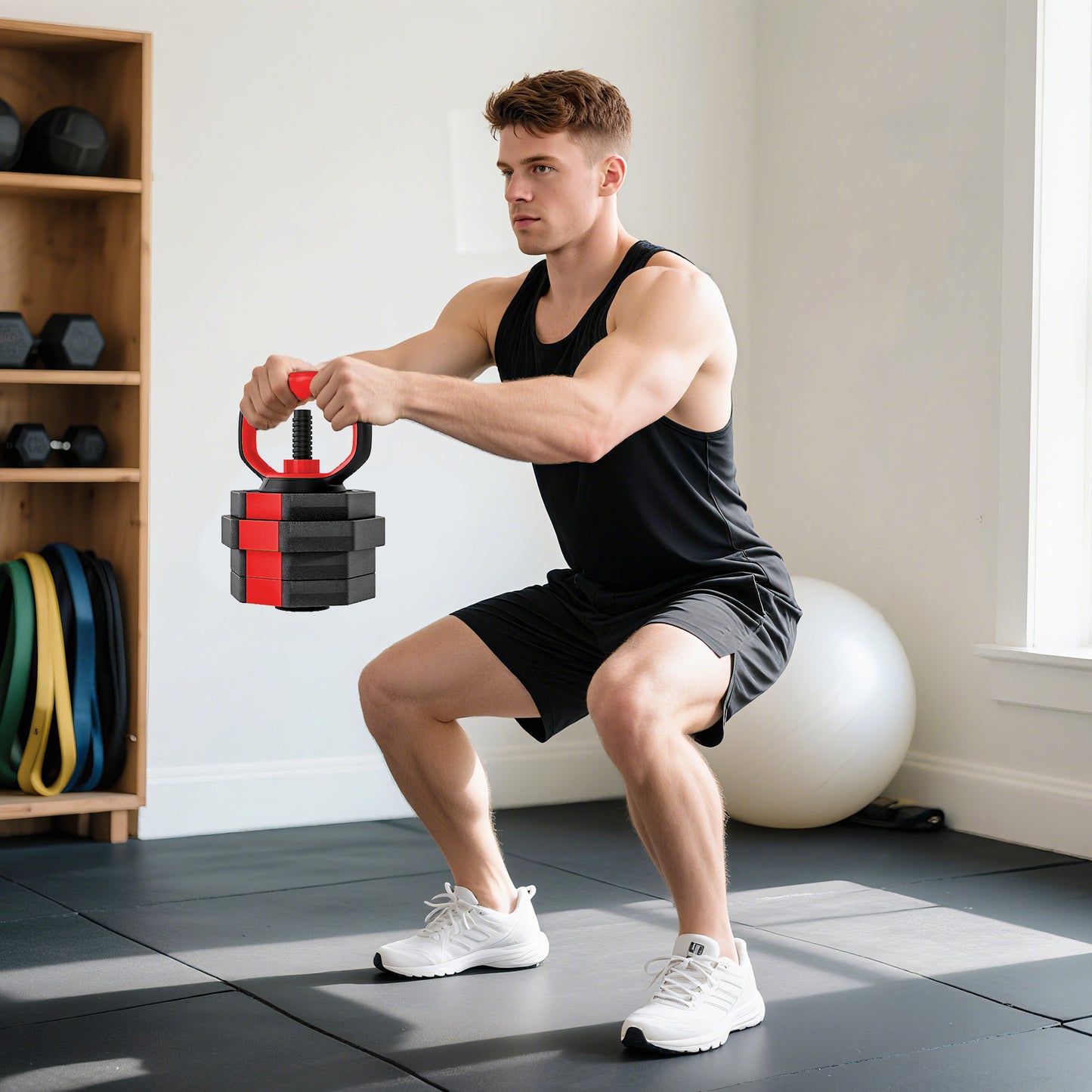 4-in-1 Adjustable Weight Dumbbells Set, 20kg Free Weights Set, Red