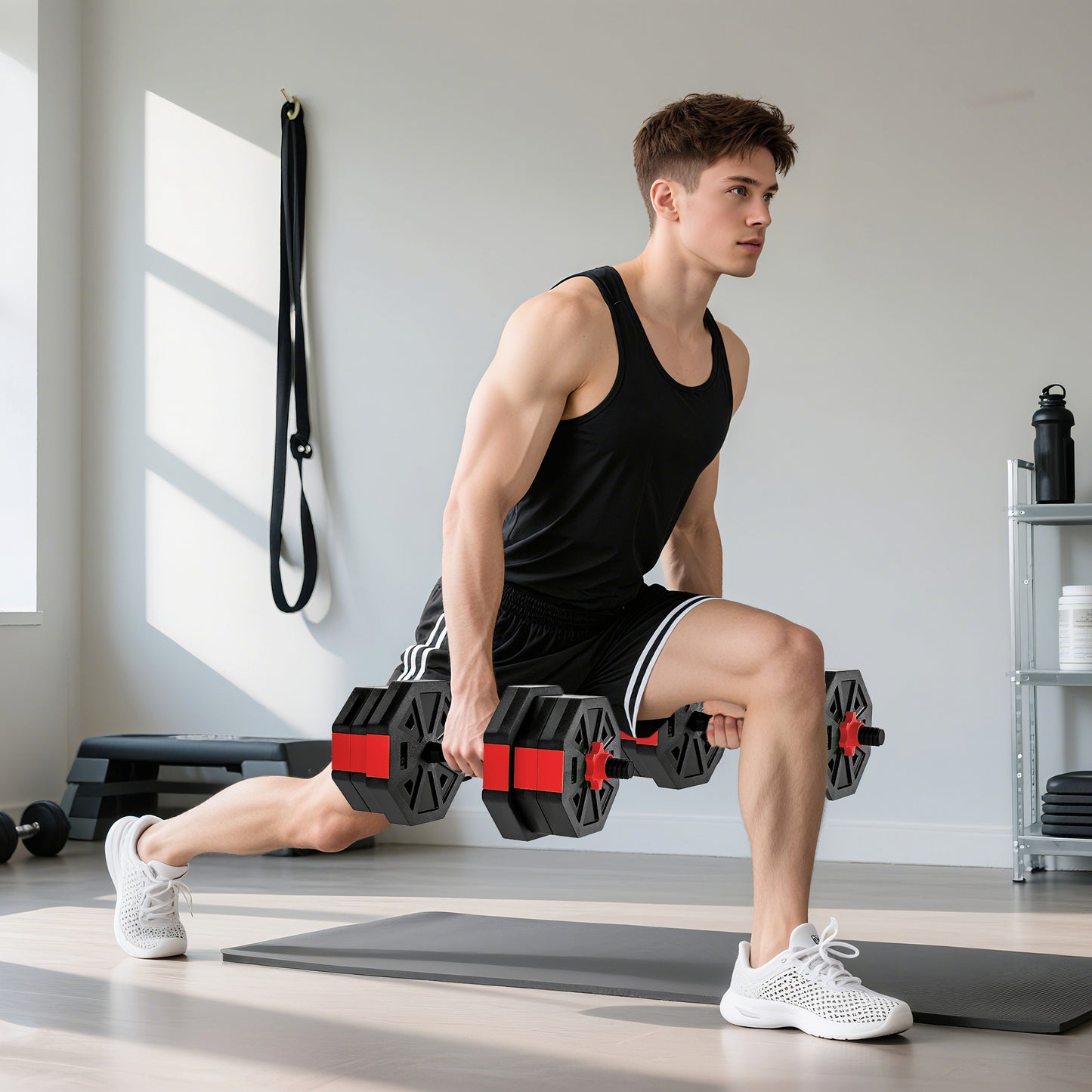 4-in-1 Adjustable Weight Dumbbells Set, 20kg Free Weights Set, Red