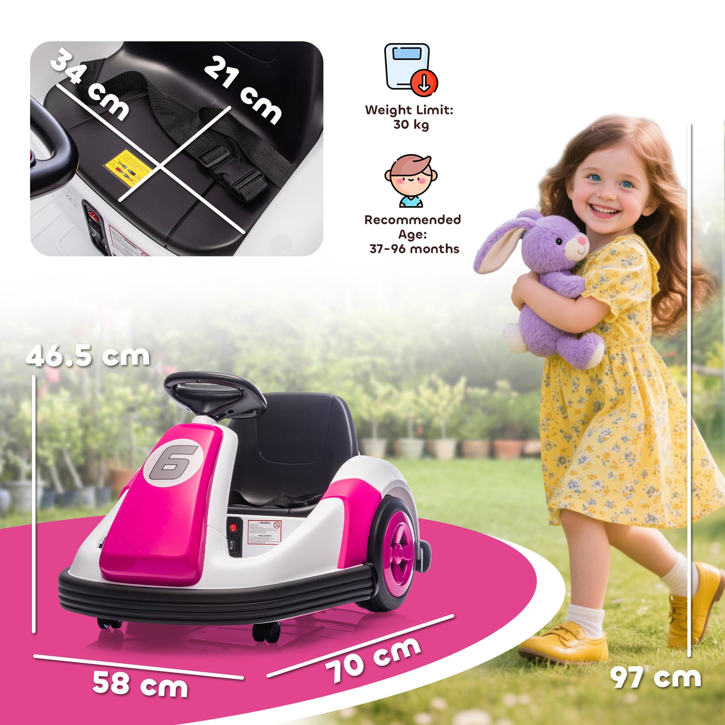 Kids Bumper Car with Game-Inspired Design and Oversized Wheels, 360-Degree Spin Electric Ride on Toy, Dual Motors, Music and Horn for Toddlers, Bumper Car for Kids Ages 37-96 Months, Pink
