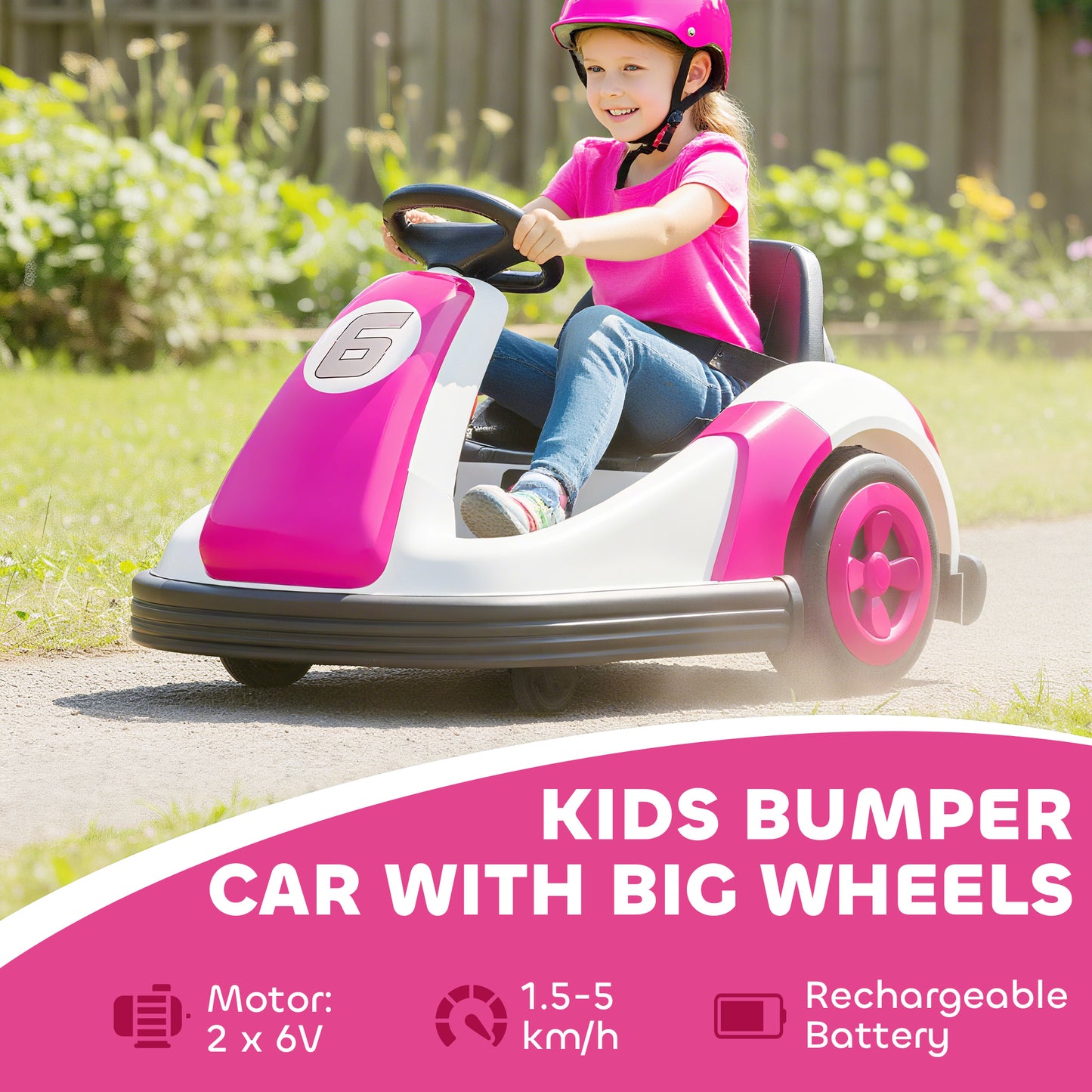 Kids Bumper Car with Game-Inspired Design and Oversized Wheels, 360-Degree Spin Electric Ride on Toy, Dual Motors, Music and Horn for Toddlers, Bumper Car for Kids Ages 37-96 Months, Pink