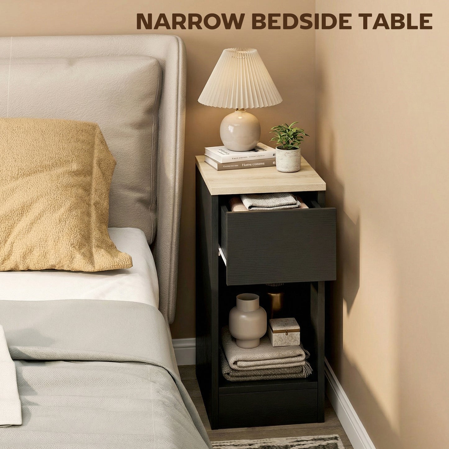Bedside Tables Set of 2, Nightstands for Bedroom, Living Room, Black