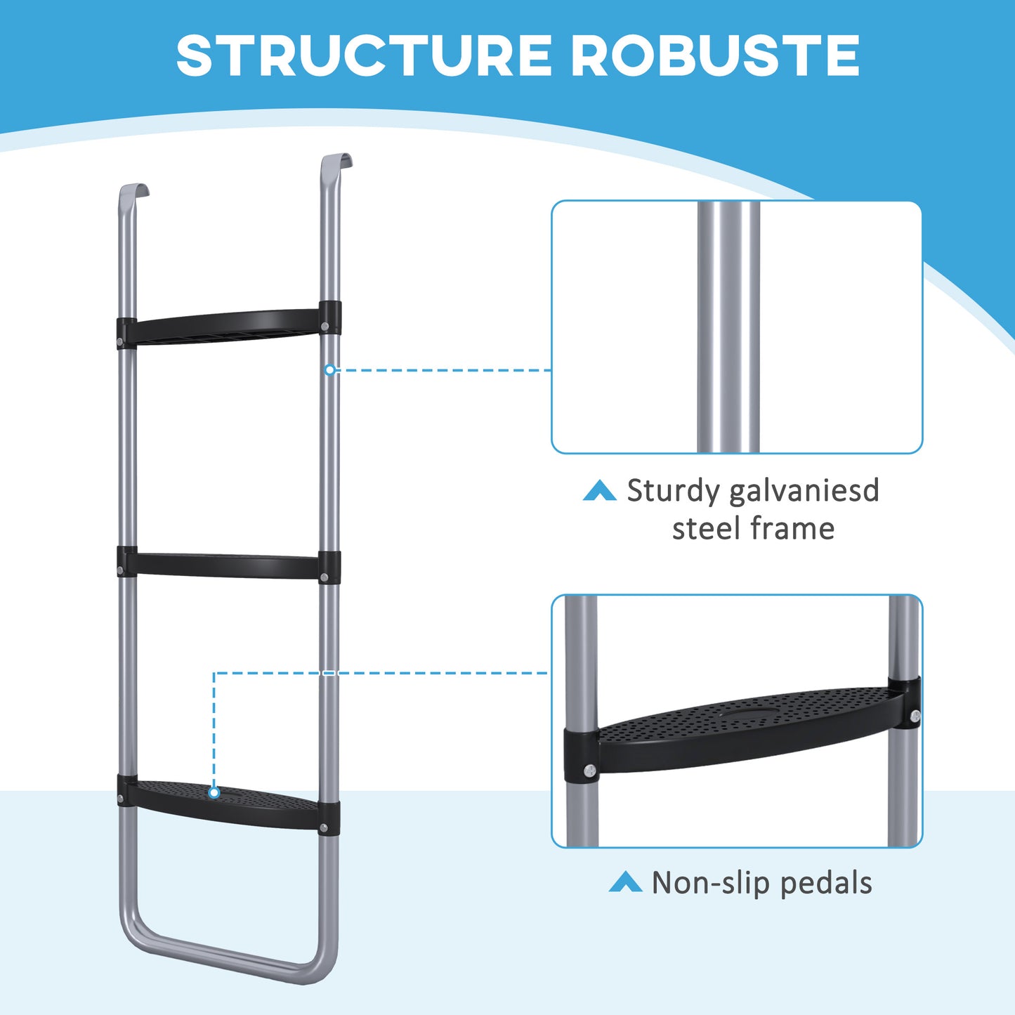 2 Steps/3 Steps Galvanised Steel Trampoline Ladder Climbing