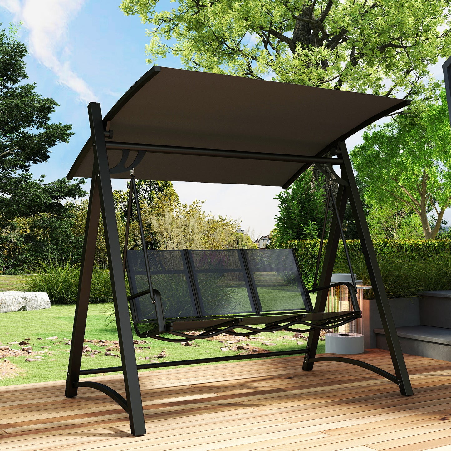3 Seater Swing Chair, Garden Swing Bench with Adjustable Canopy