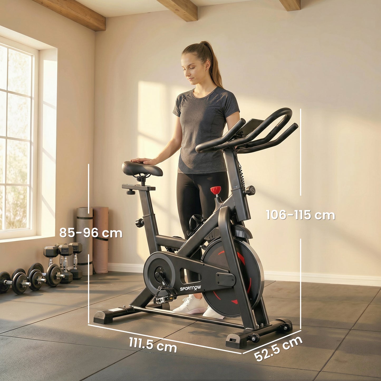 Exercise Bike for Home Gym, Indoor Stationary Bike with Smart APP, 0-100% Magnetic Resistance, Adjustable Seat & Handlebars, LCD Display, Device & Water Bottle Holder, Wheels, 120kg Capacity