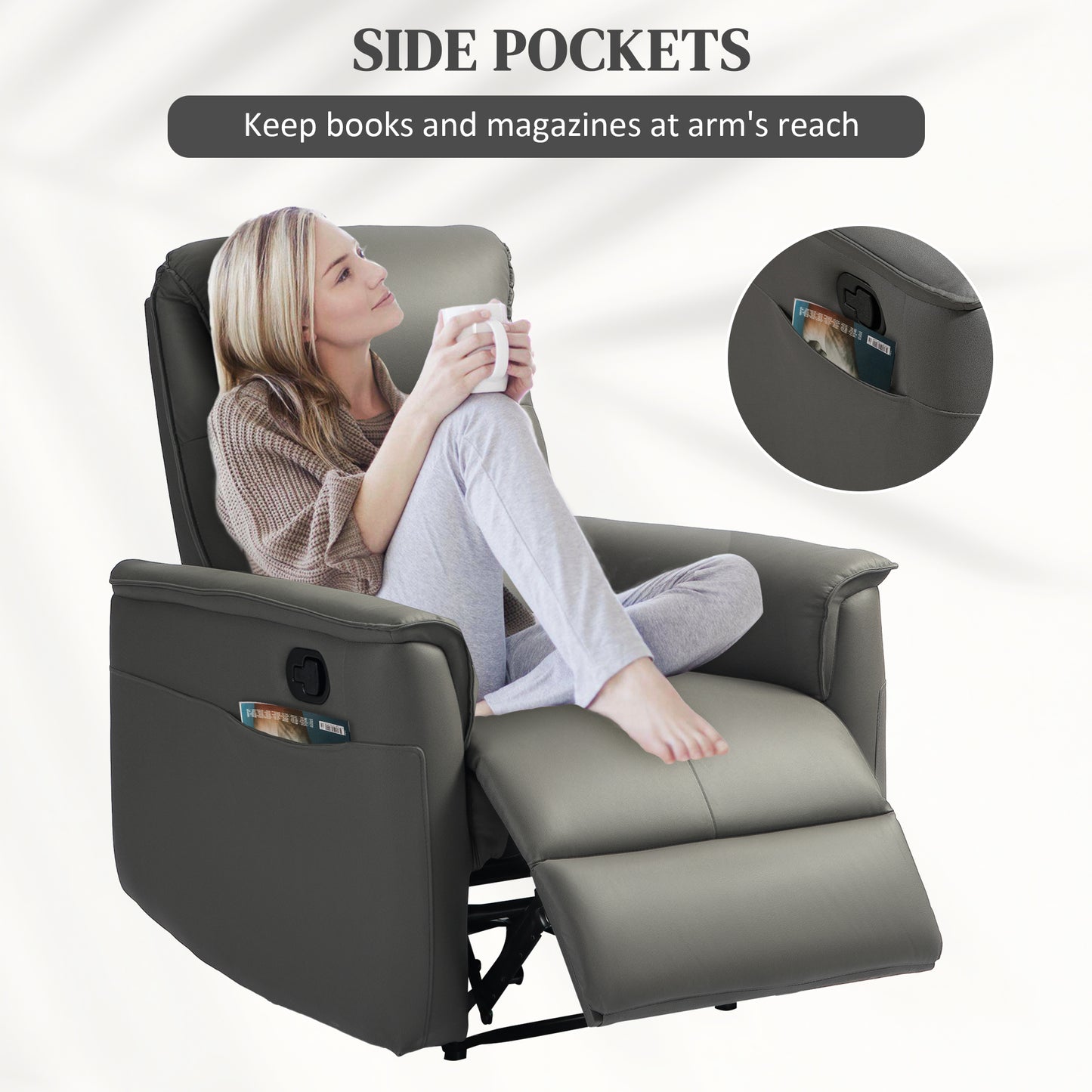 Recliner Armchair with Spring Cushion Adjustable Leg Rest Light Grey