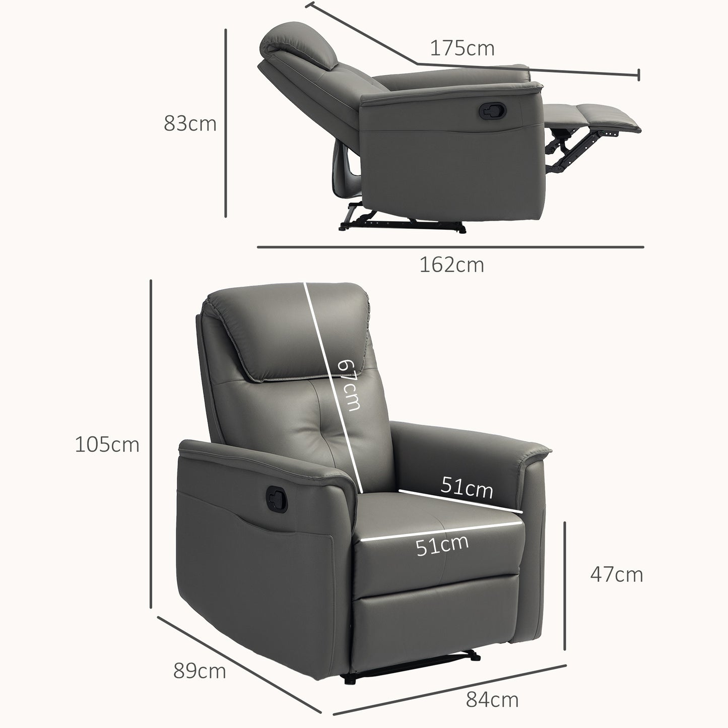 Recliner Armchair with Spring Cushion Adjustable Leg Rest Light Grey
