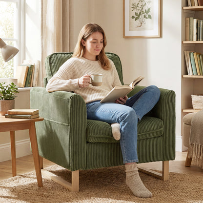 Armchair with Metal Legs and Spring Dark Green
