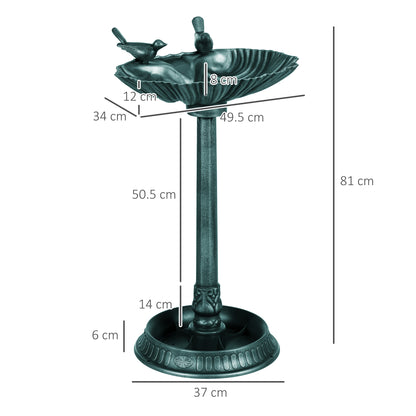 81cm Tall Bird Bath with 2 Decorative Birds for Garden, Green