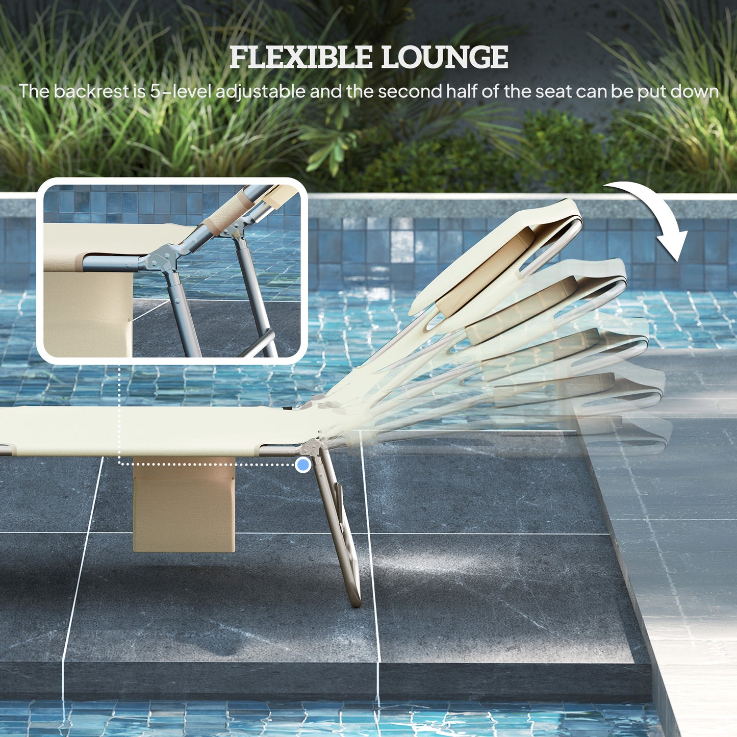 2 Sun Loungers with Reading Hole, Folding Garden Lounger, Beige