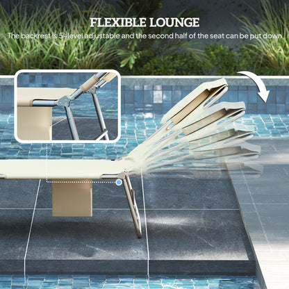 2 Sun Loungers with Reading Hole, Folding Garden Lounger, Beige