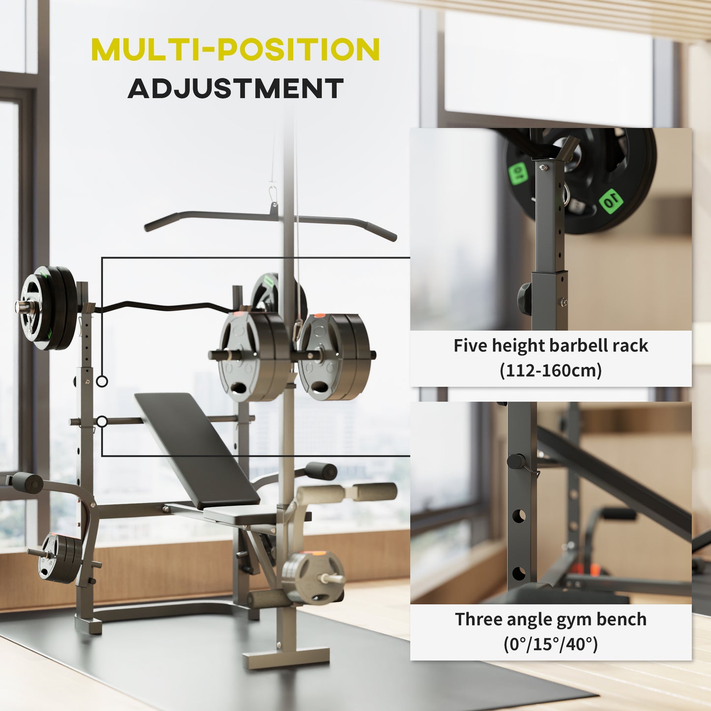 Multi-Exercise Incline or Flat Weight Bench with Bench Press Rack