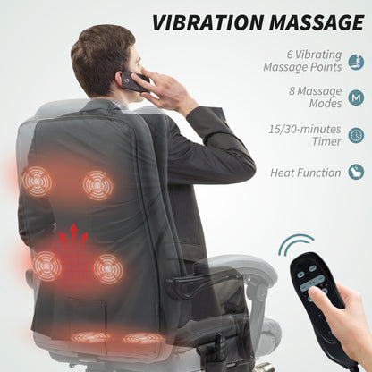 PU Leather Massage Office Chair, Reclining Desk Chair, Grey