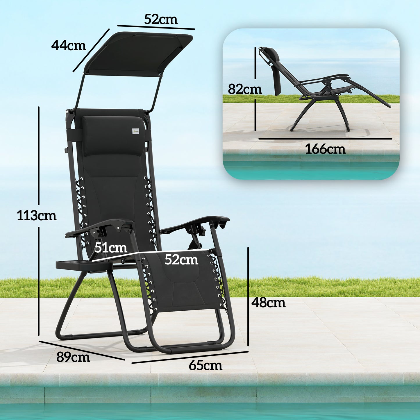 Zero Gravity Lounger Chair, Folding Reclining Chair, Black