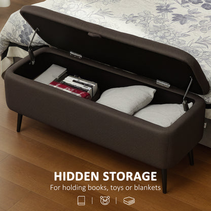 Storage Ottoman Bench, Linen Fabric Footstool with Steel Legs Brown