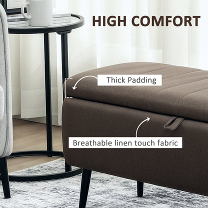 Storage Ottoman Bench, Linen Fabric Footstool with Steel Legs Brown