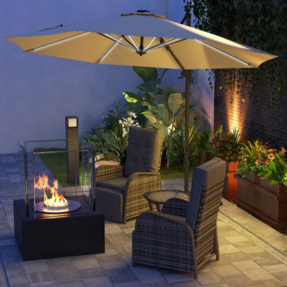 3(m) Solar LED Cantilever Parasol Adjustable Garden Umbrella Khaki