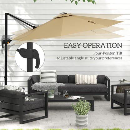 3(m) Solar LED Cantilever Parasol Adjustable Garden Umbrella Khaki