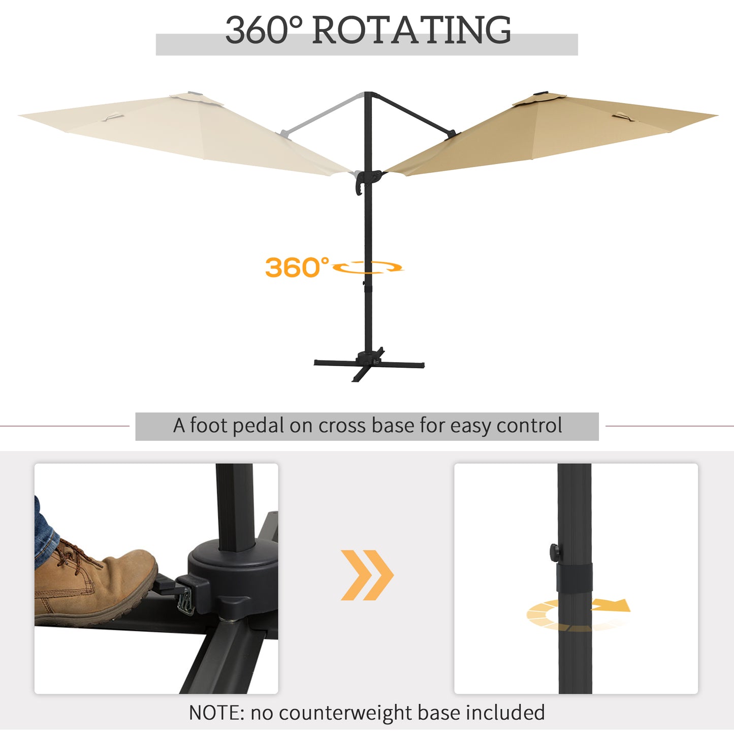 3(m) Solar LED Cantilever Parasol Adjustable Garden Umbrella Khaki
