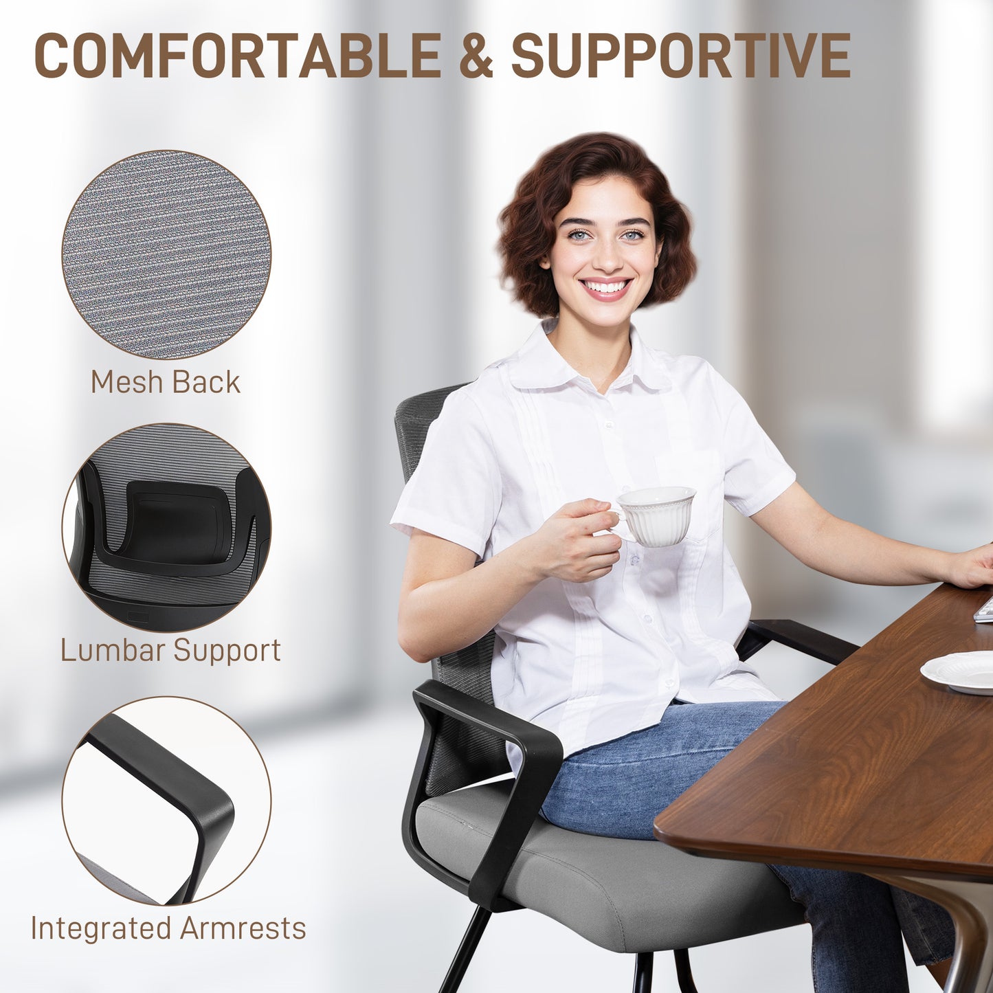 Desk Chair No Wheels, Meeting Chair with Mesh Back for Waiting Room