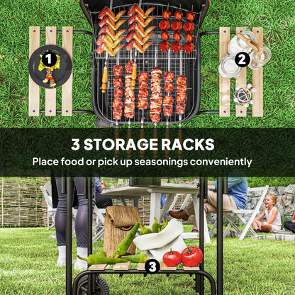 Charcoal Barbecue Grill Portable BBQ with Lockable Lid, Vent, Red