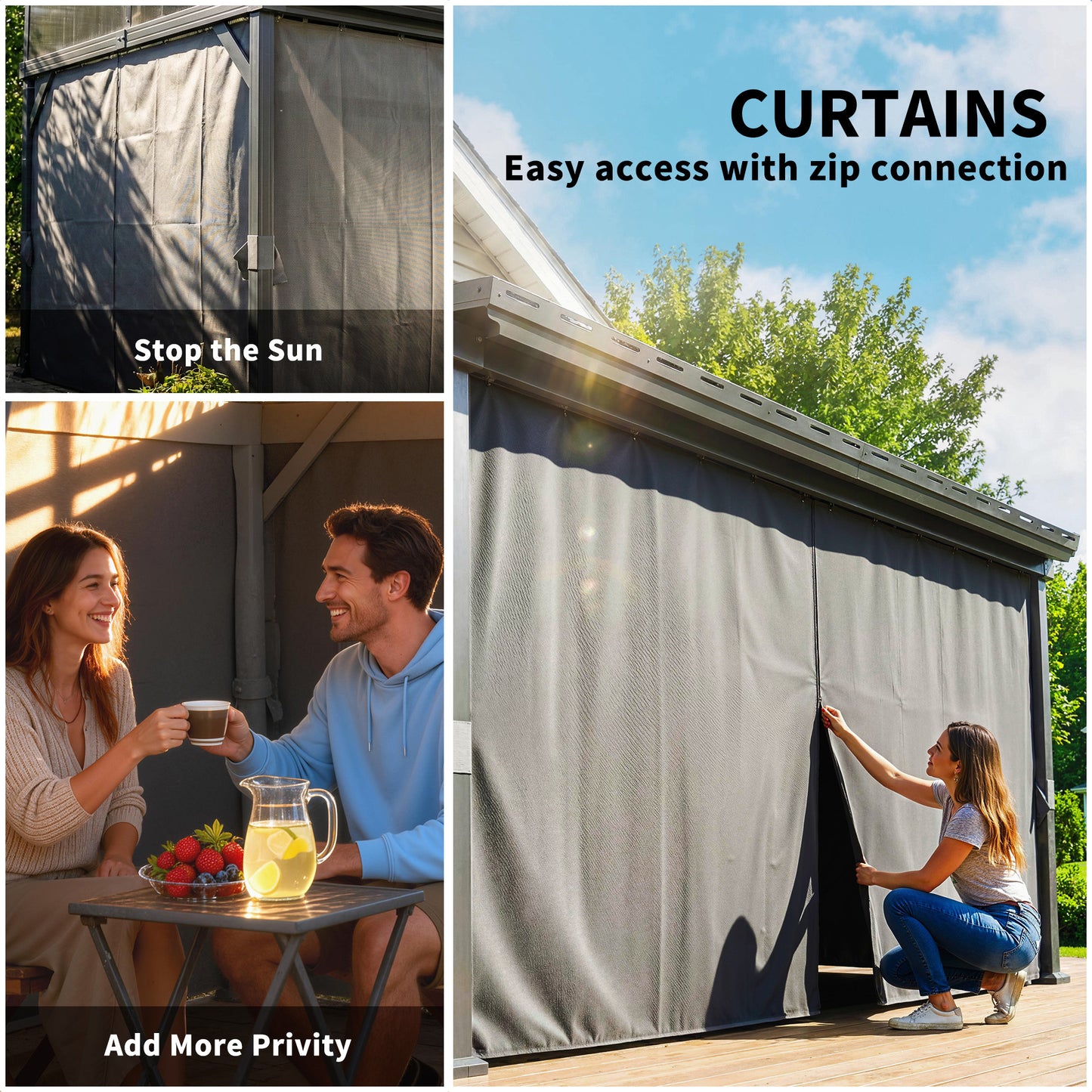 4.3 x 3 m Garden Pergola with Netting Curtains, Lean to Pergola