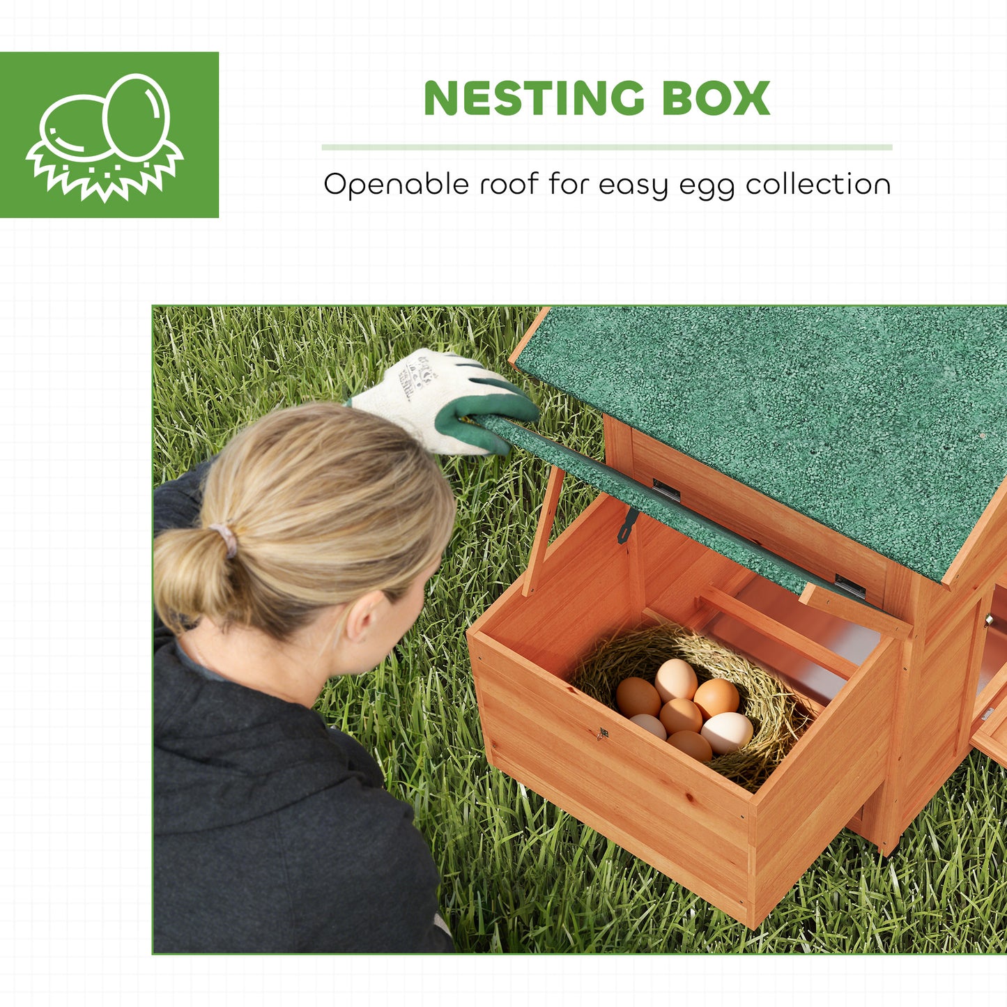Chicken Coop, Wooden Hen House with Nesting Box, Pull-Out Tray