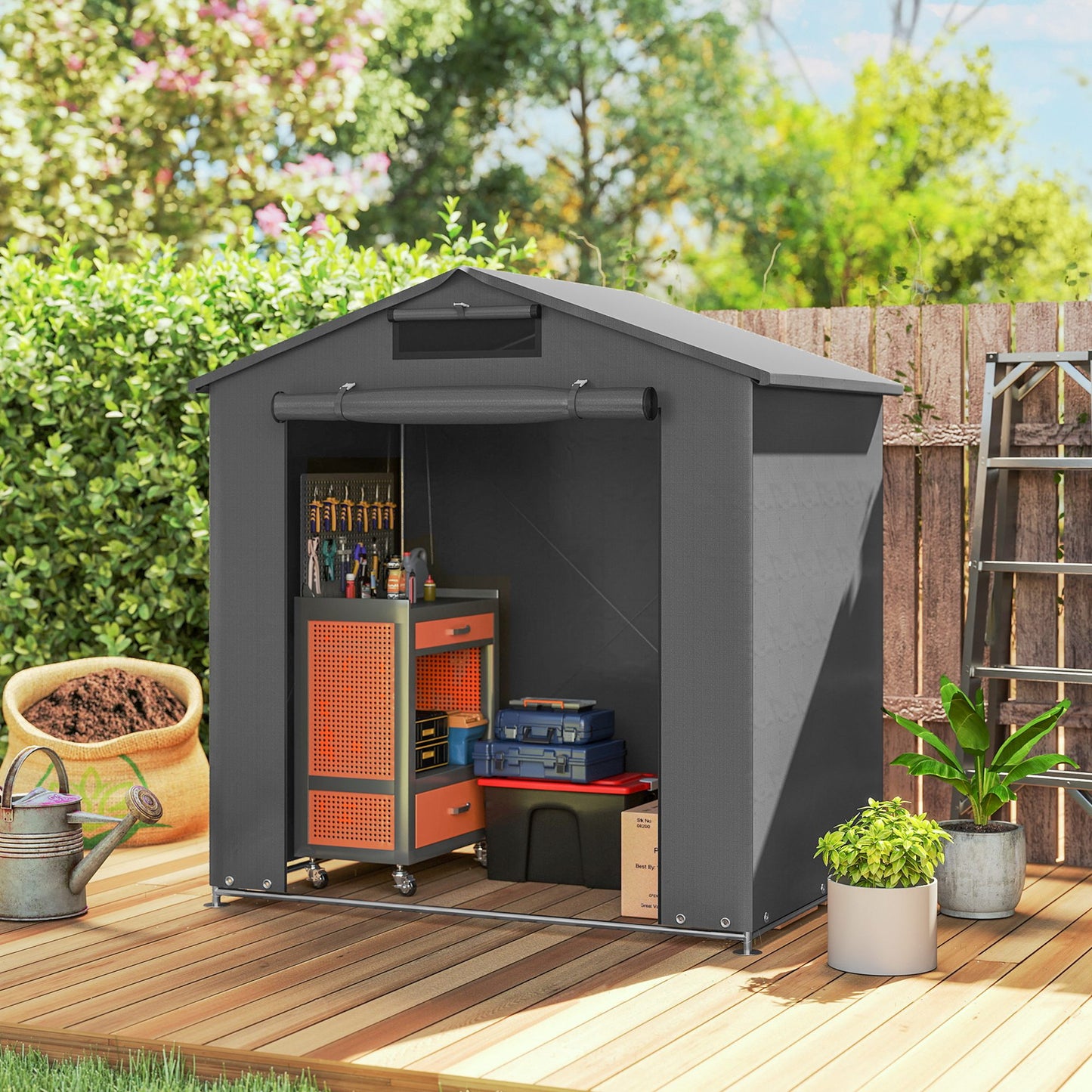 6 x 4 ft Garden Storage Shed Tent Bike Tent, Dark Grey