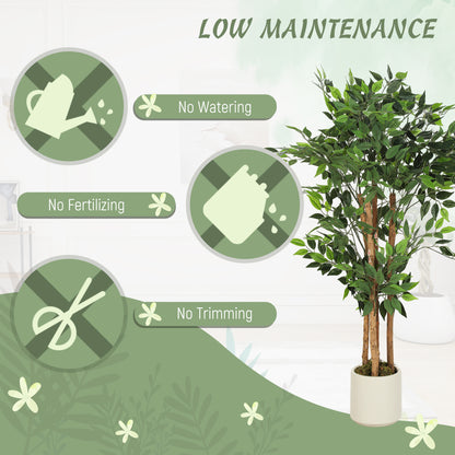 120cm Artificial Ficus Tree, Decorative Artificial Plant with Solid Wood Trunk and Pot for Indoor Living Room Home Office Decor, Green