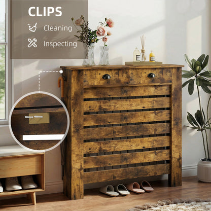 Radiator Cover with Drawer, Horizontal Slat, 111cm, Rustic Brown