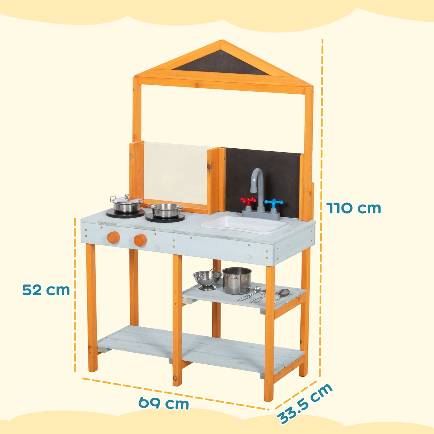 Wooden Mud Kitchen for Kids with Removable Sink, Cookware, Shelves