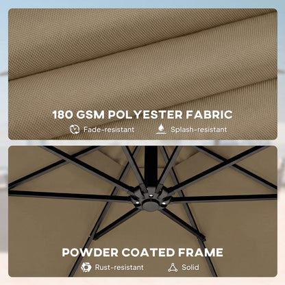 3 m Garden Cantilever Parasol with Cover, Rotation, Khaki