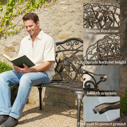 Garden Bench Porch Park Seat Vintage Rose Style Cast Aluminium