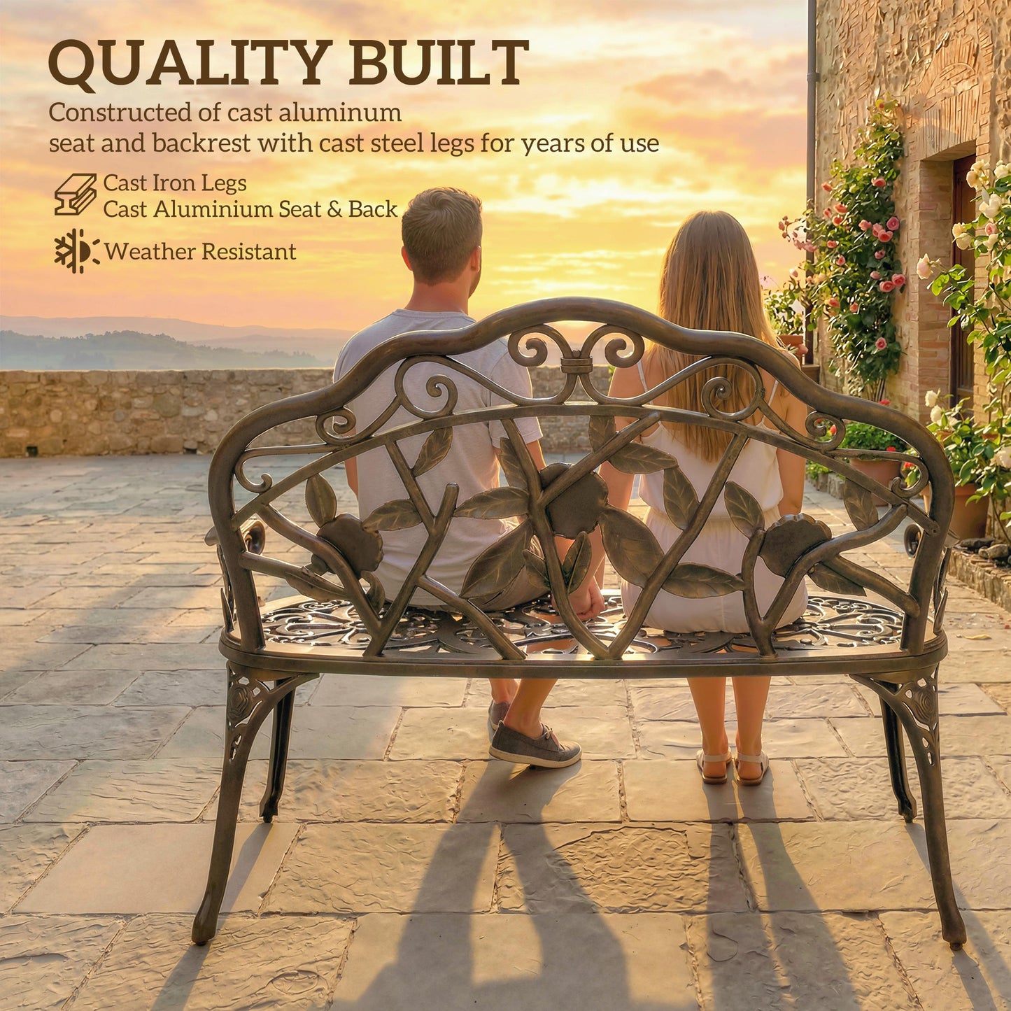 Garden Bench Porch Park Seat Vintage Rose Style Cast Aluminium